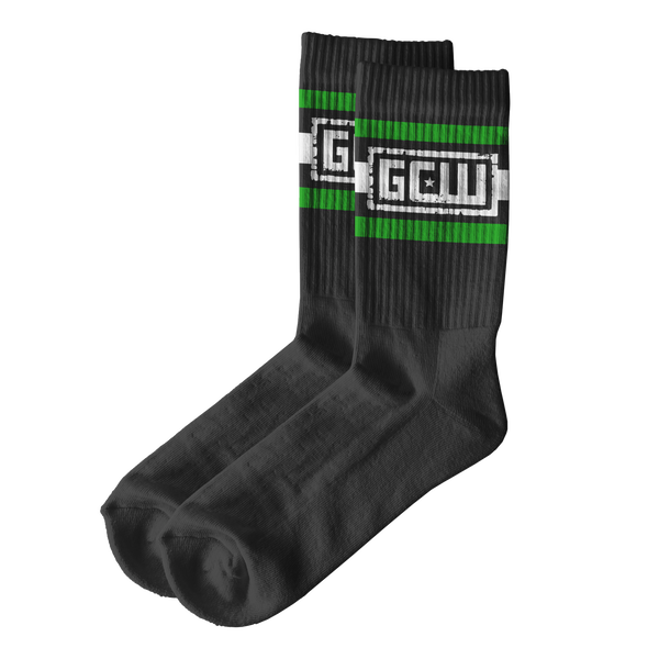 Black/Green/White Logo Socks
